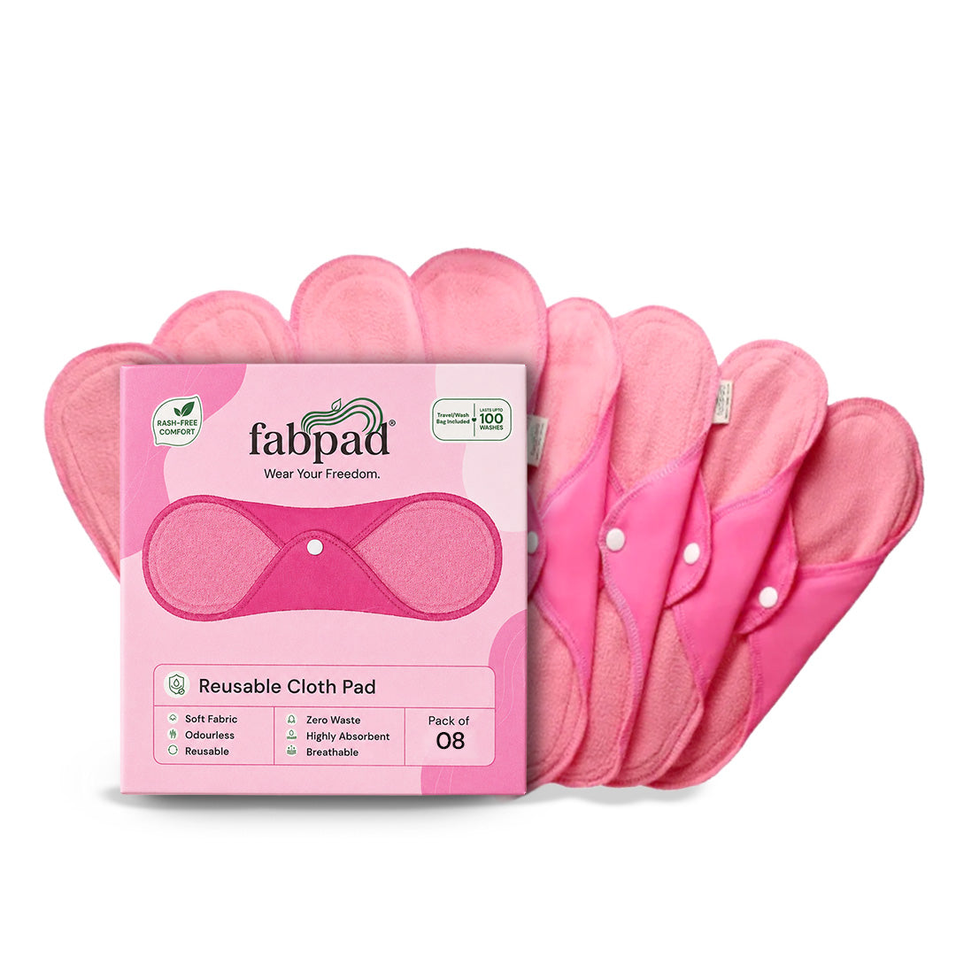 Fabpad Reusable Washable Sanitary Cloth Pads - Pack of 8 - Pink
