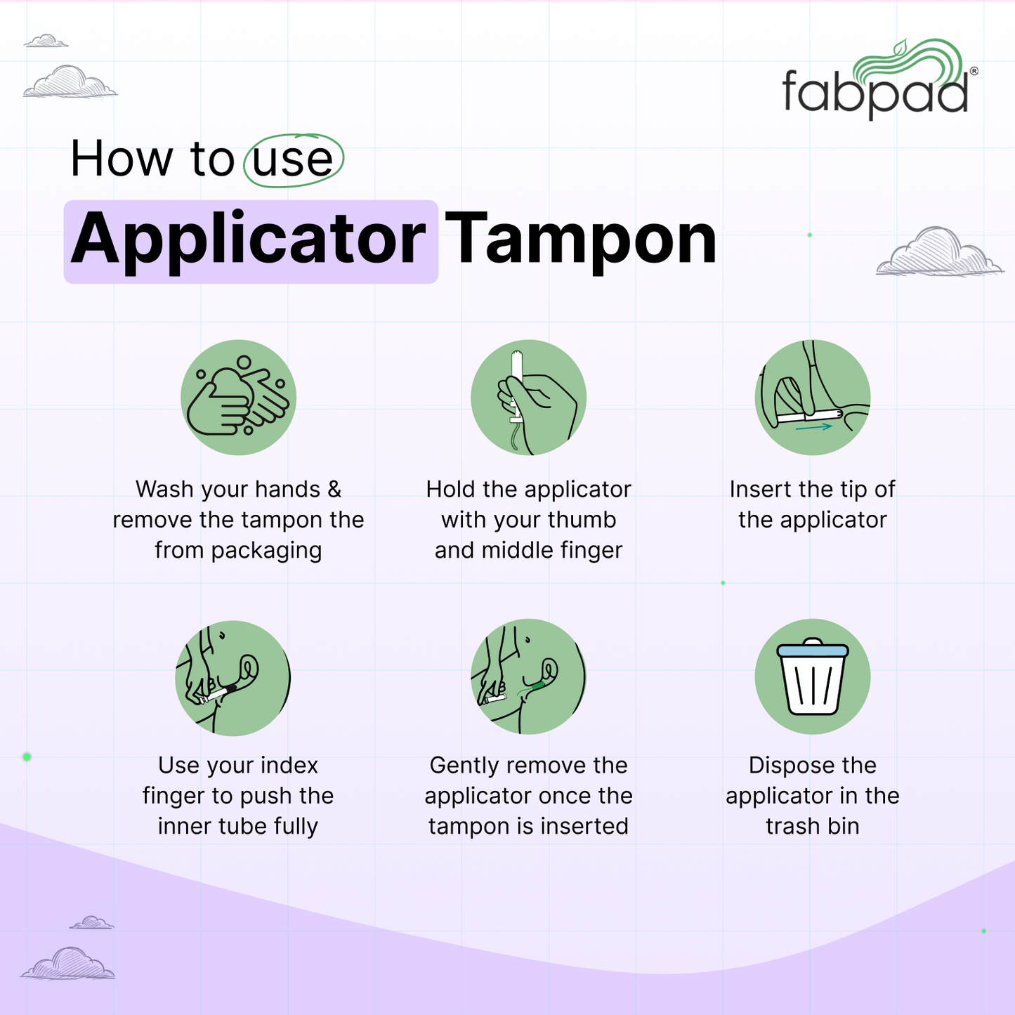 Fabpad 100% Organic Cotton Applicator Tampons - Pack of 16