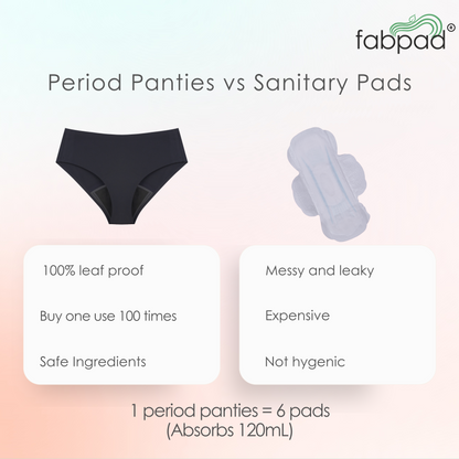 Fabpad Reusable Leak Proof Period, Urine incontinence, Postpartum Panties/Underwear lasts for up to 3 Years - made for heaviest of flow days