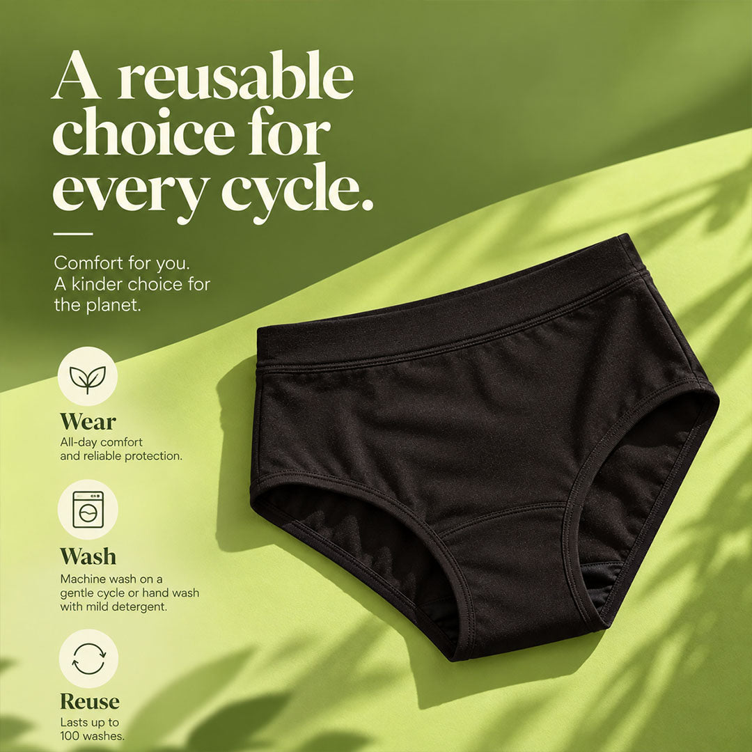 Fabpad Eco High Waist Period Panty – 100% Cotton, Leak-Proof & Reusable