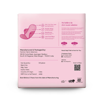 Fabpad Reusable Washable Sanitary Cloth Pad - Pack of 4 - Pink