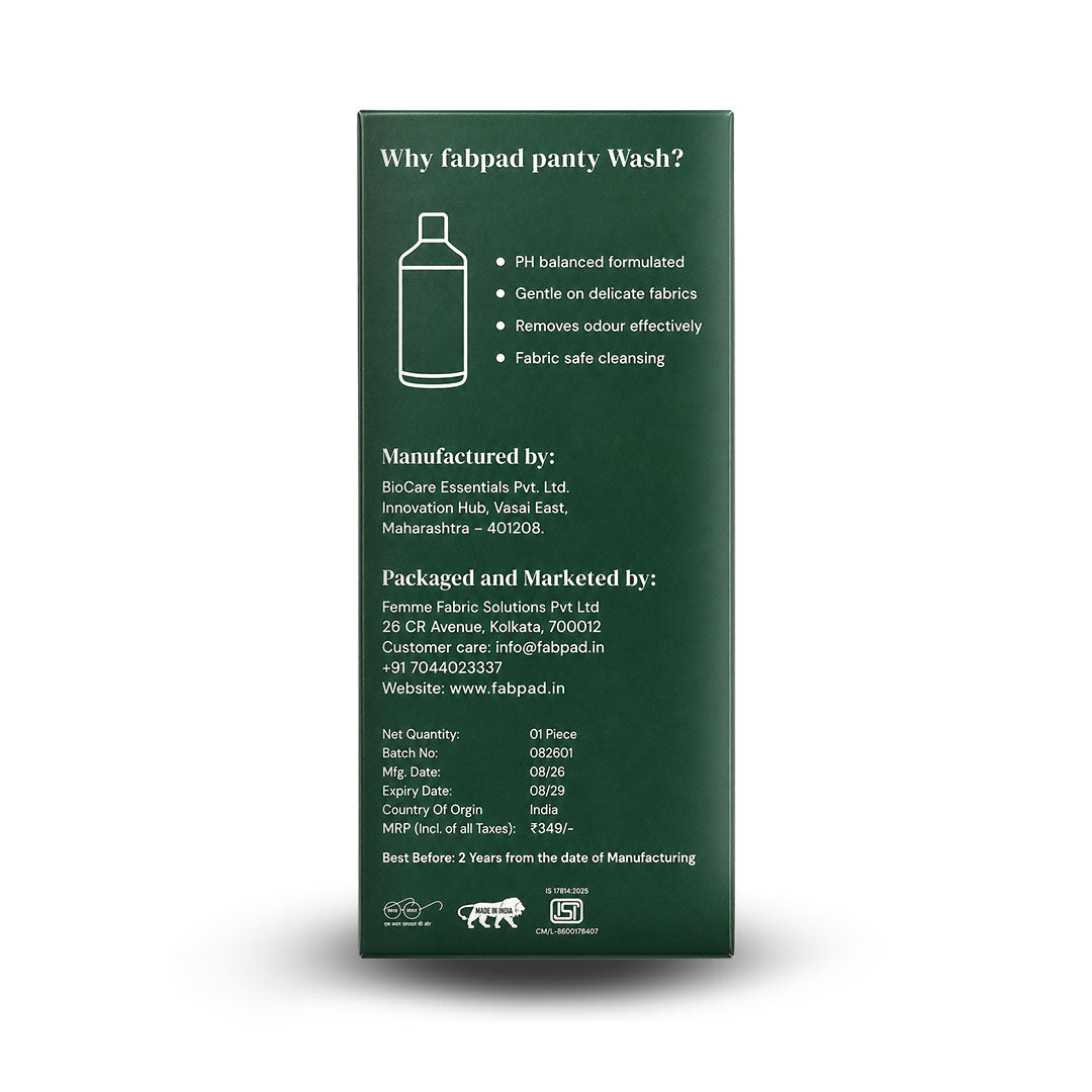 Fabpad Liquid Detergent – Remove Period/Urine Stains Effortlessly, Gentle & Eco-Friendly Wash for Reusable Period Panties & Cloth Pads, 500 ML