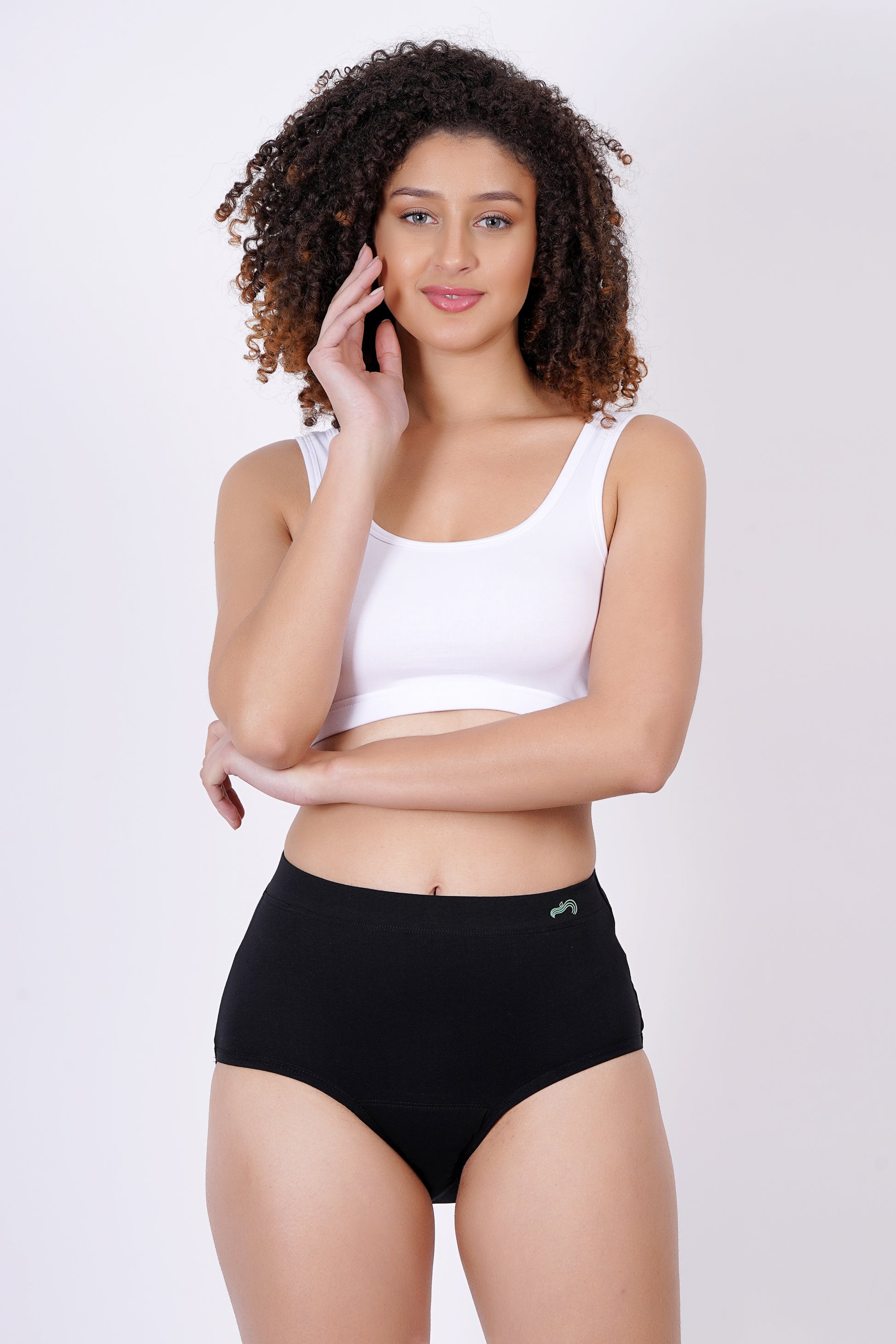 Black high-waist reusable period panty with stylish design