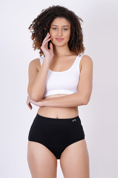 Black high-waist reusable period panty with stylish design
