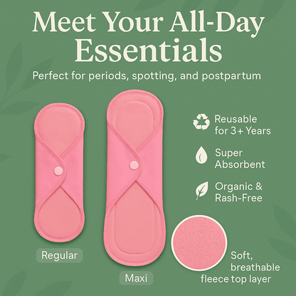 Fabpad Reusable Washable Sanitary Cloth Pads - Pack of 2 - Pink