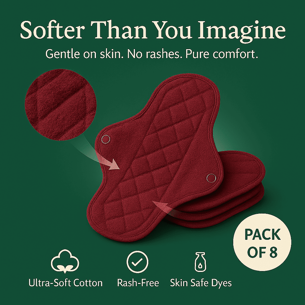 Fabpad Reusable Washable Sanitary Cloth Pads - Pack of 8 - Maroon