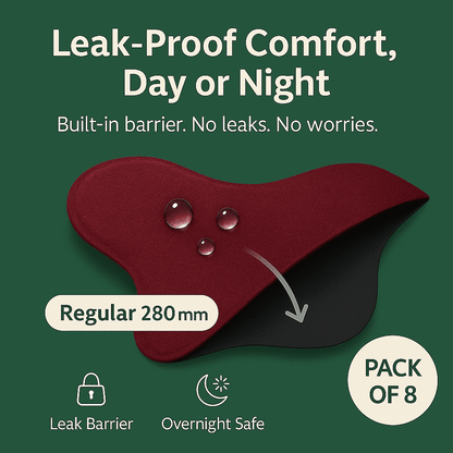 Fabpad Reusable Washable Sanitary Cloth Pads - Pack of 8 - Maroon