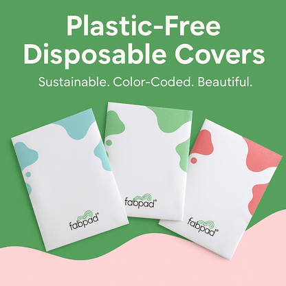 Plastic-Free Disposable Covers with fabpad logo on a green background
