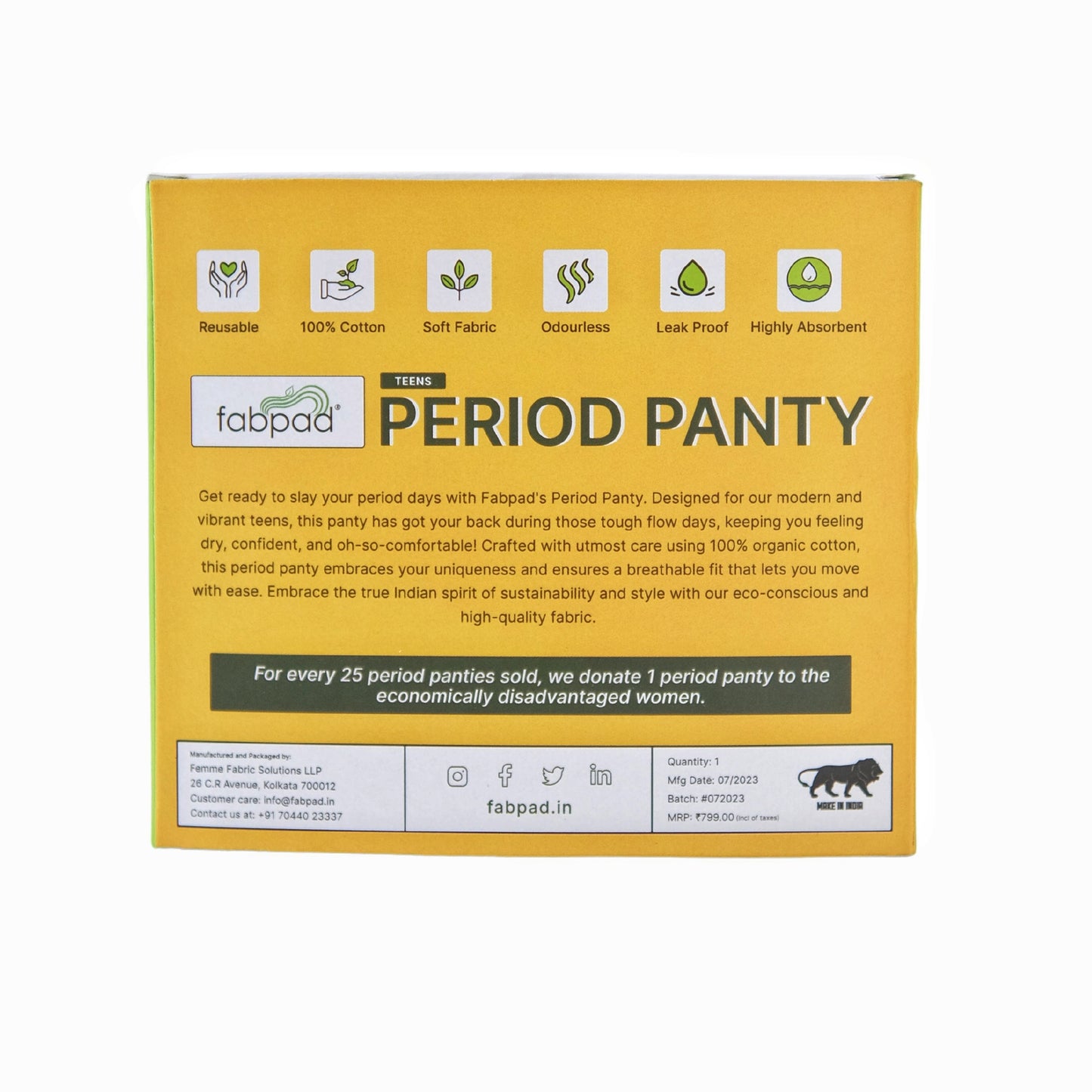 Durable reusable menstrual panties for teens with full back coverage