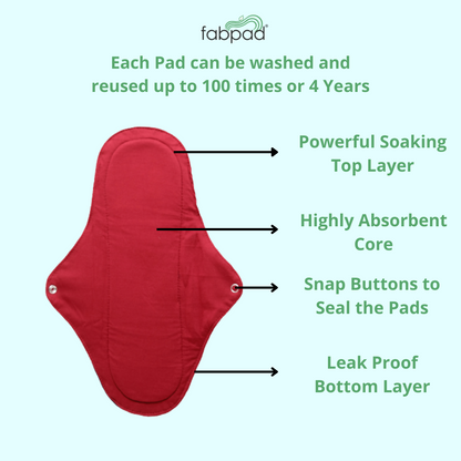 FabPad Reusable Washable Biodegradable Sanitary Napkins Cloth Pads (Pack of 4, Asst Colors)