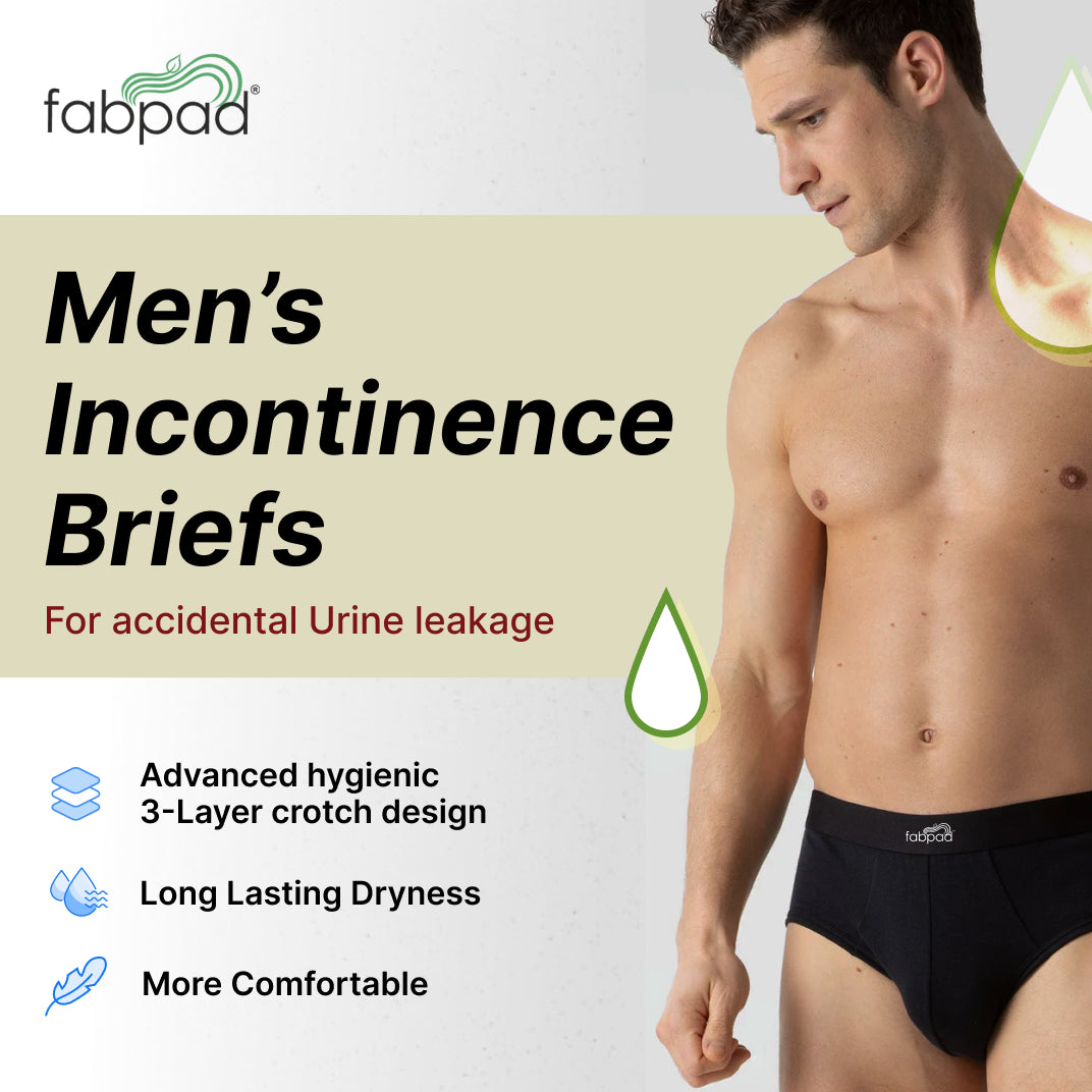 Fabpad Men's 100% Cotton Reusable Leakproof Accidental Urine Leakage Incontinence Underwear/Briefs