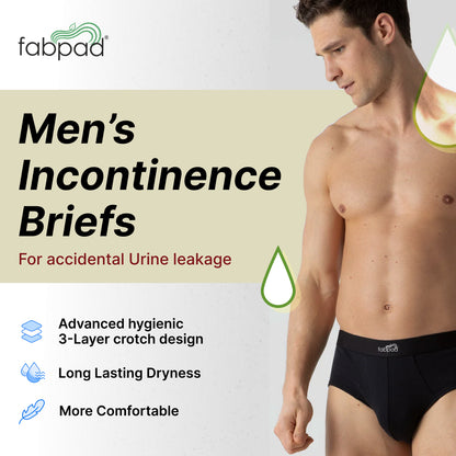 Fabpad Men's 100% Cotton Reusable Leakproof Accidental Urine Leakage Incontinence Underwear/Briefs