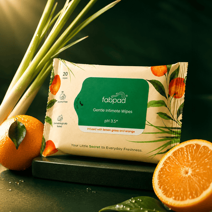 Fabpad Gentle Intimate Wipes – Lemongrass & Orange | 20 Wipes | pH 3.5 Balanced, Alcohol-Free