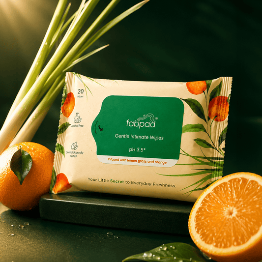 Fabpad Gentle Intimate Wipes – Lemongrass & Orange | 20 Wipes | pH 3.5 Balanced, Alcohol-Free
