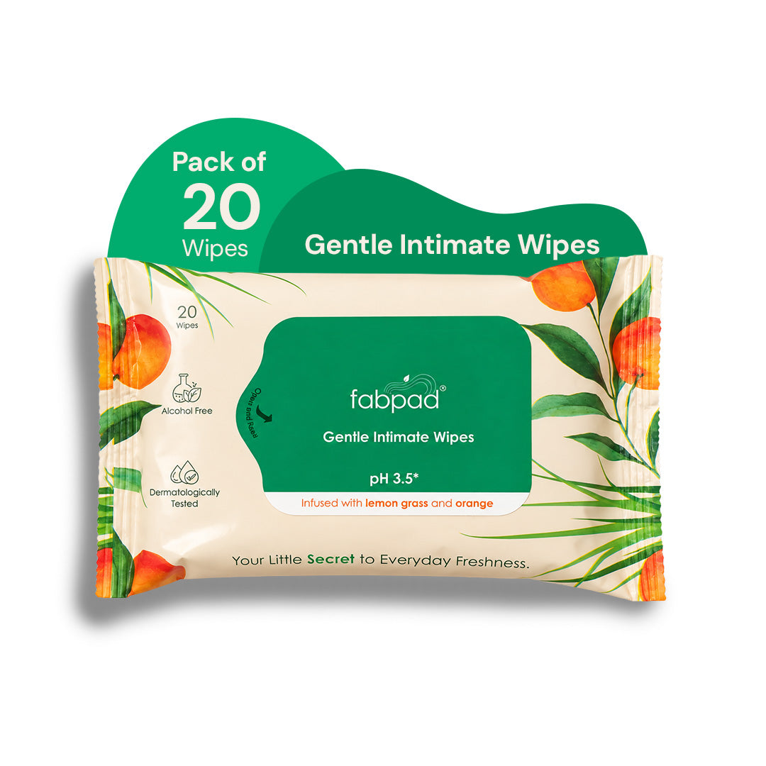 Fabpad Gentle Intimate Wipes – Lemongrass & Orange | 20 Wipes | pH 3.5 Balanced, Alcohol-Free