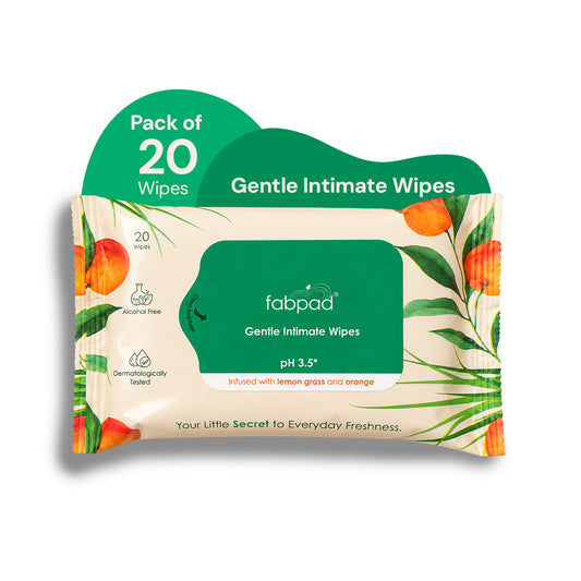 Fabpad Gentle Intimate Wipes – Lemongrass & Orange | 20 Wipes | pH 3.5 Balanced, Alcohol-Free