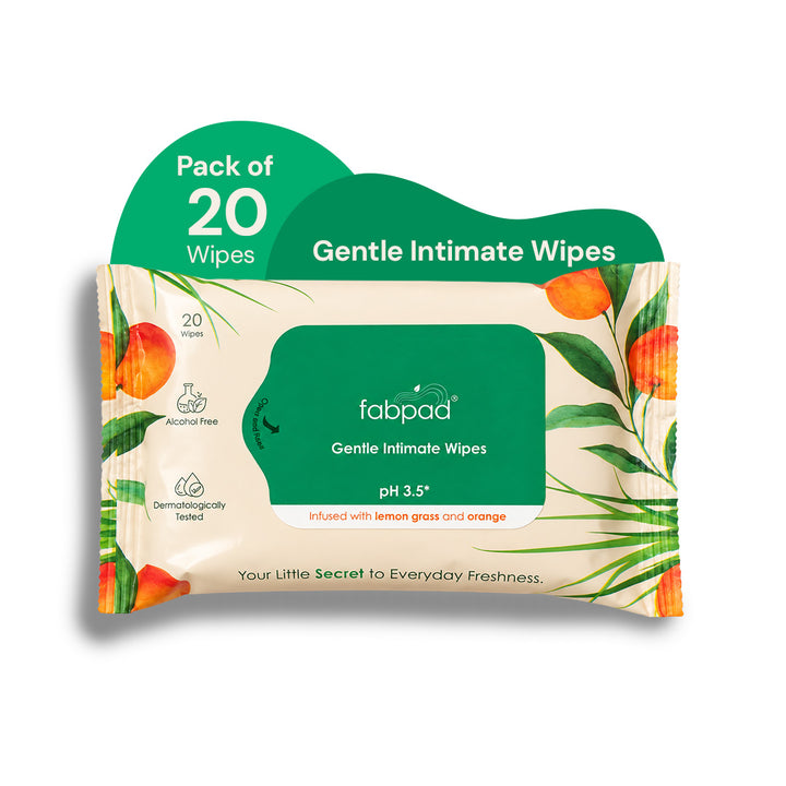 Fabpad Gentle Intimate Wipes – Lemongrass & Orange | 20 Wipes | pH 3.5 Balanced, Alcohol-Free