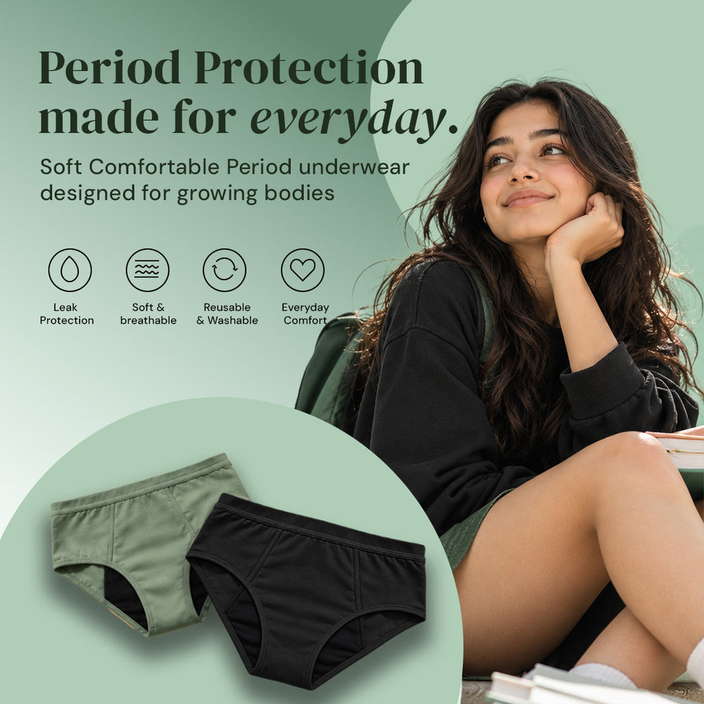 Fabpad Period Panty for Teens – Reusable Leak Proof Period Underwear for Girls, Heavy Flow, First Period, Cotton Spandex