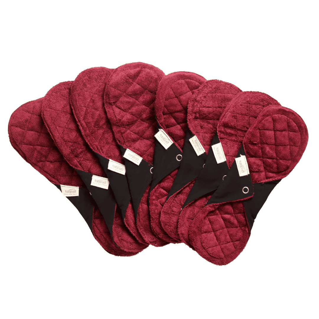 Fabpad Reusable Washable Sanitary Cloth Pads - Pack of 8 - Maroon