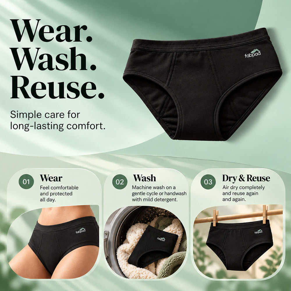 Fabpad Period Panty for Teens – Reusable Leak Proof Period Underwear for Girls, Heavy Flow, First Period, Cotton Spandex