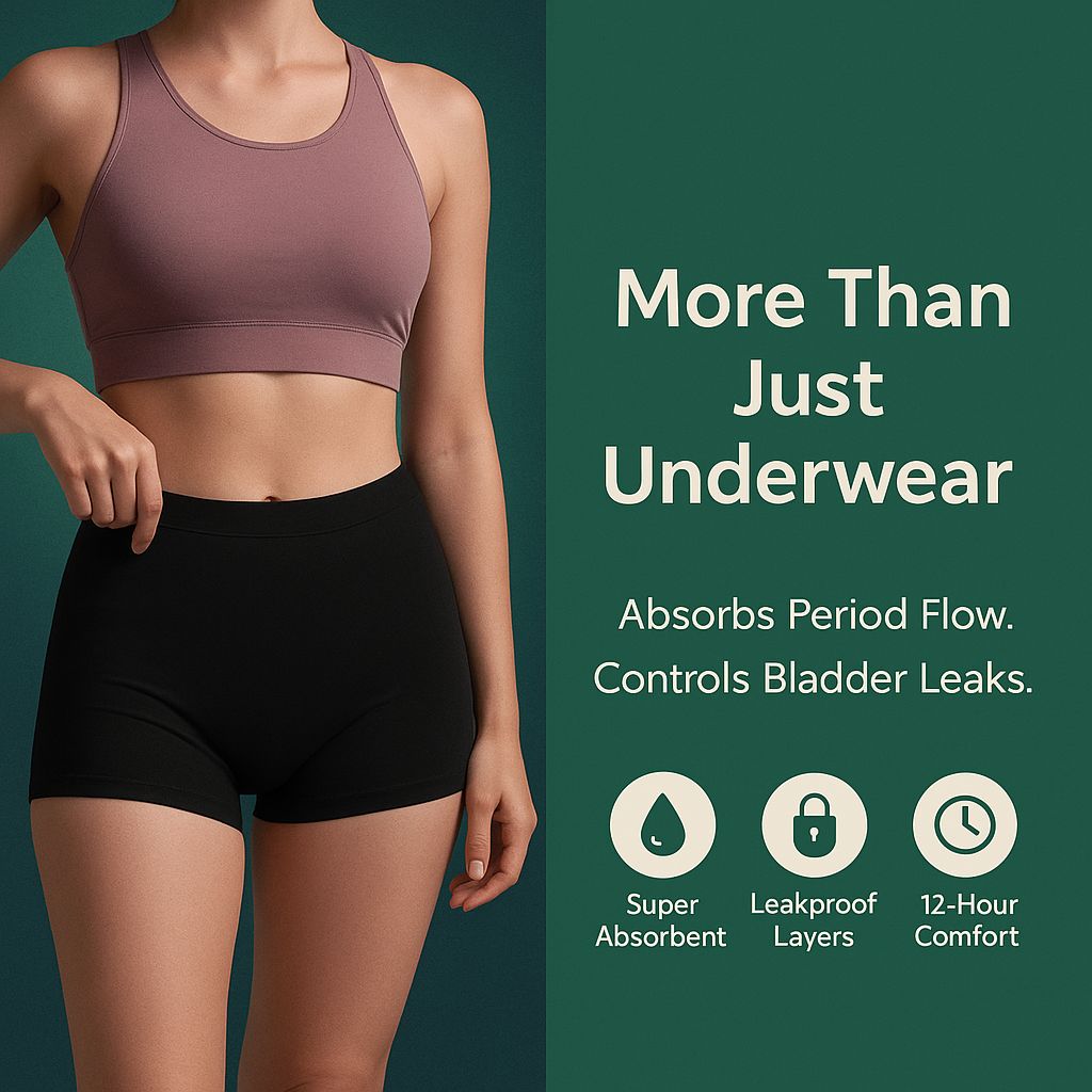 Fabpad Period Shorties Reusable, Leak-Proof Panty/Underwear for Heavy Flow & Urine Leaks (Boy Shorts)