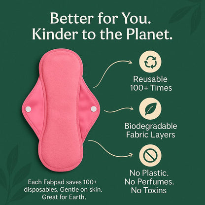 Fabpad Reusable Washable Sanitary Cloth Pads - Pack of 8 - Pink