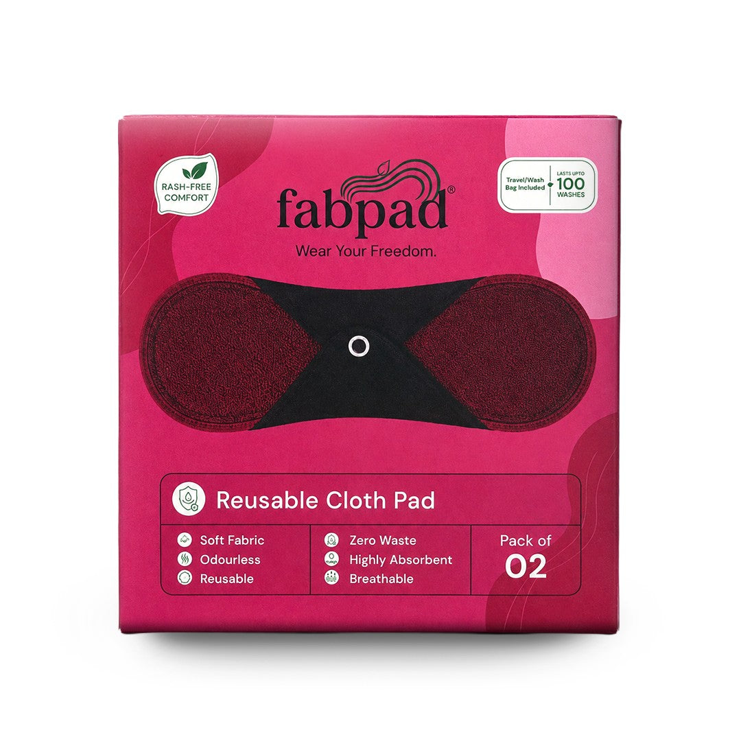 Fabpad Reusable Washable Sanitary Cloth Pads - Pack of 2 - Maroon