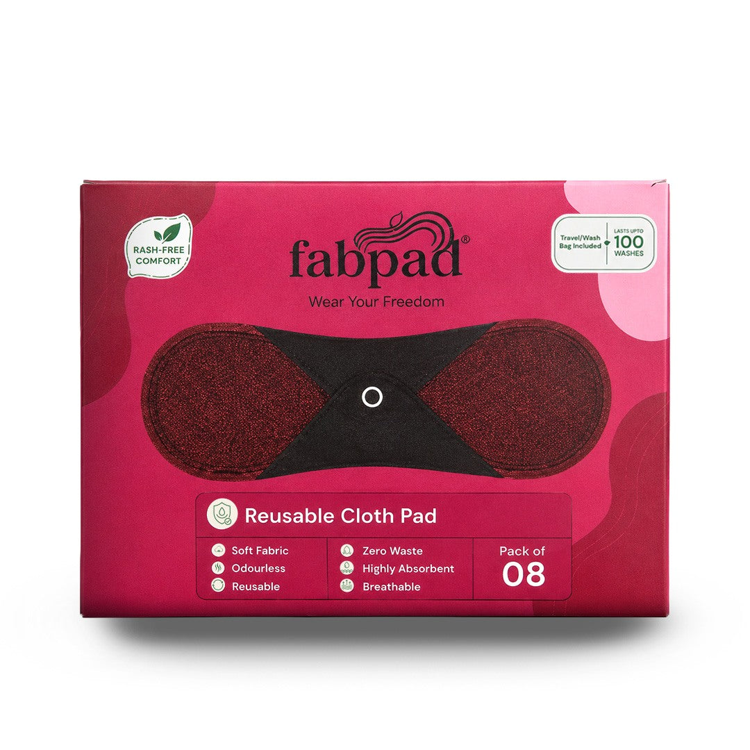 Fabpad Reusable Washable Sanitary Cloth Pads - Pack of 8 - Maroon