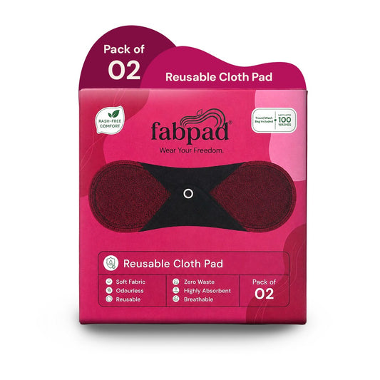 Fabpad Reusable Washable Sanitary Cloth Pads - Pack of 2 - Maroon
