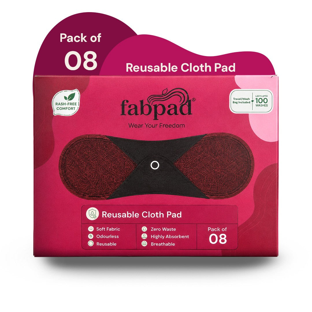 Fabpad Reusable Washable Sanitary Cloth Pads - Pack of 8 - Maroon