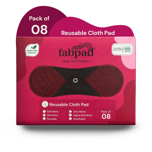 Fabpad Reusable Washable Sanitary Cloth Pads - Pack of 8 - Maroon