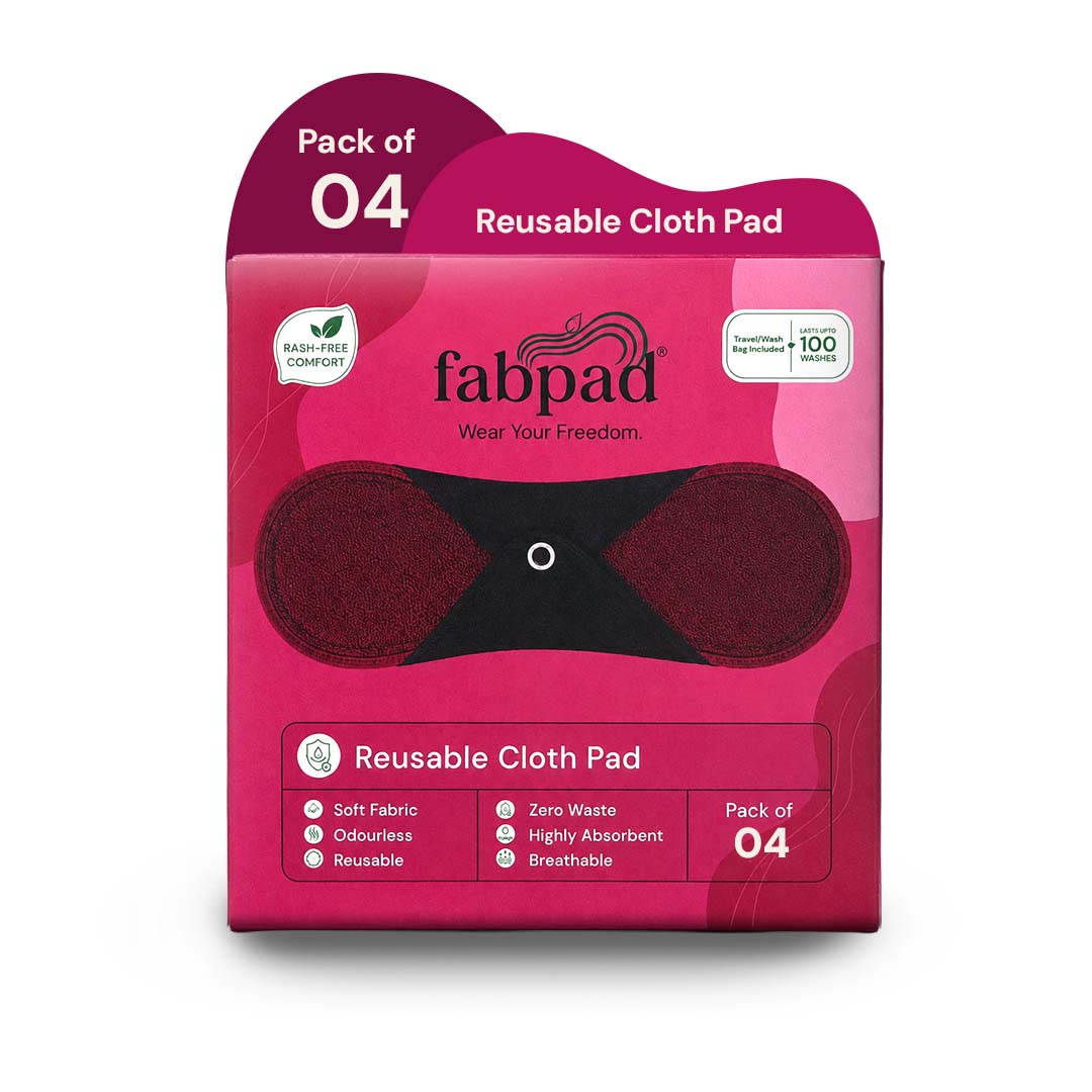 Fabpad Reusable Washable Sanitary Cloth Pads - Pack of 4 - Maxi - Maroon