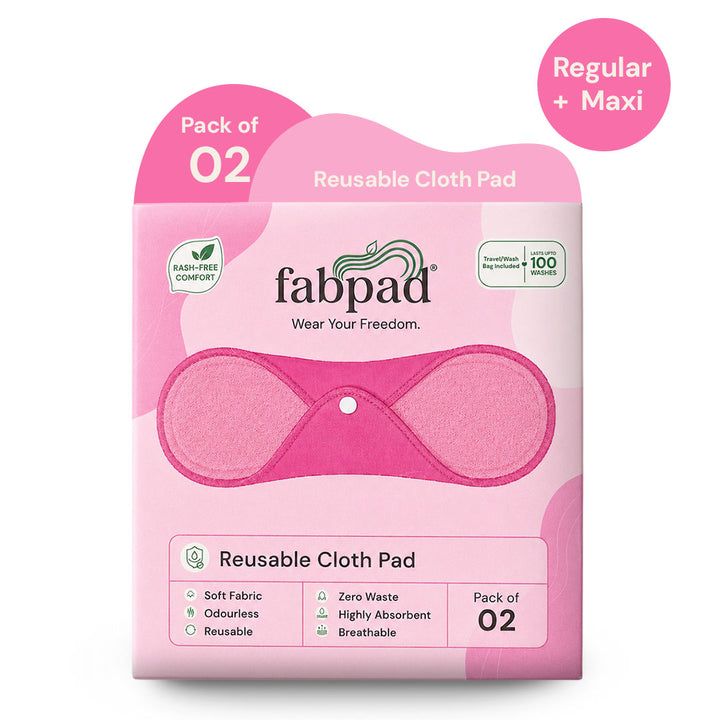 Fabpad Reusable Washable Sanitary Cloth Pads - Pack of 2 - Pink