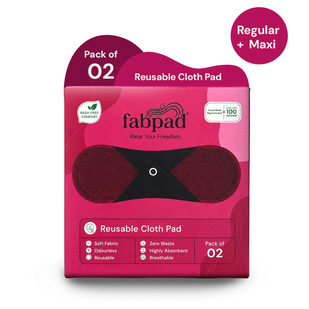 Fabpad Reusable Washable Sanitary Cloth Pads - Pack of 2 - Maroon