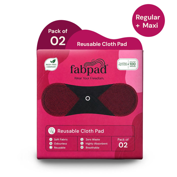 Fabpad Reusable Washable Sanitary Cloth Pads - Pack of 2 - Maroon
