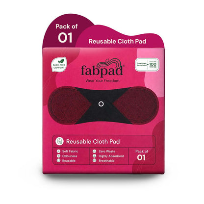 Fabpad Reusable Washable Sanitary Cloth Pads – Pack of 1 – Maroon