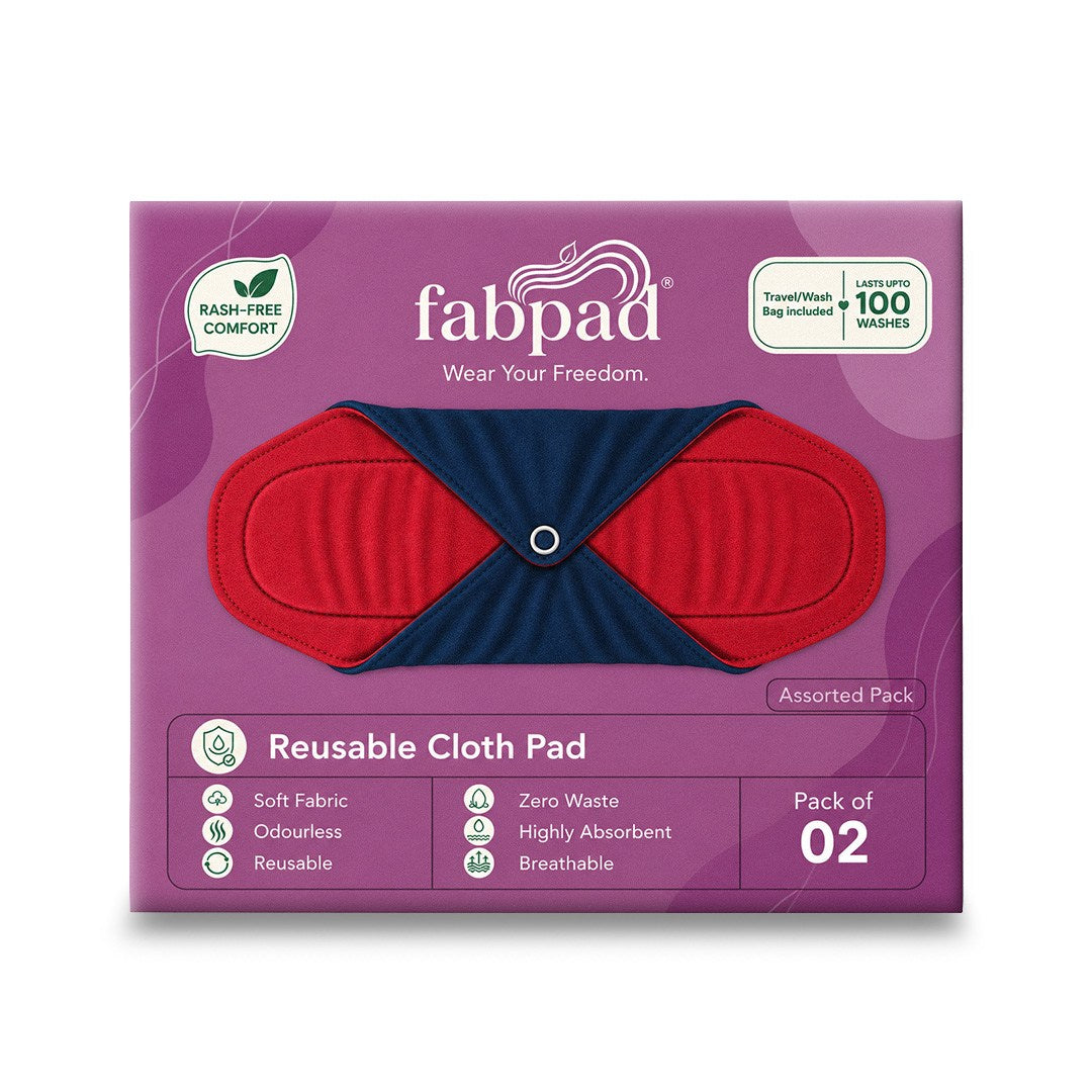 Fabpad Reusable Washable Sanitary Cloth Pads Napkins (Pack of 2, Asst Colors)