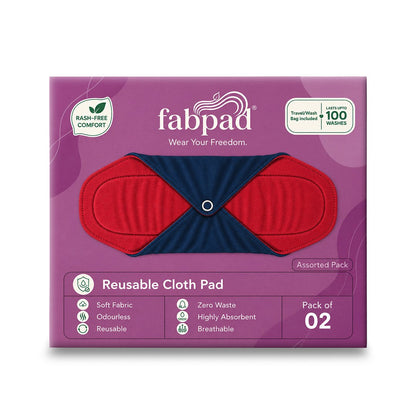 Fabpad Reusable Washable Sanitary Cloth Pads Napkins (Pack of 2, Asst Colors)