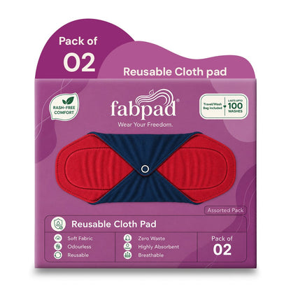 Fabpad Reusable Washable Sanitary Cloth Pads Napkins (Pack of 2, Asst Colors)
