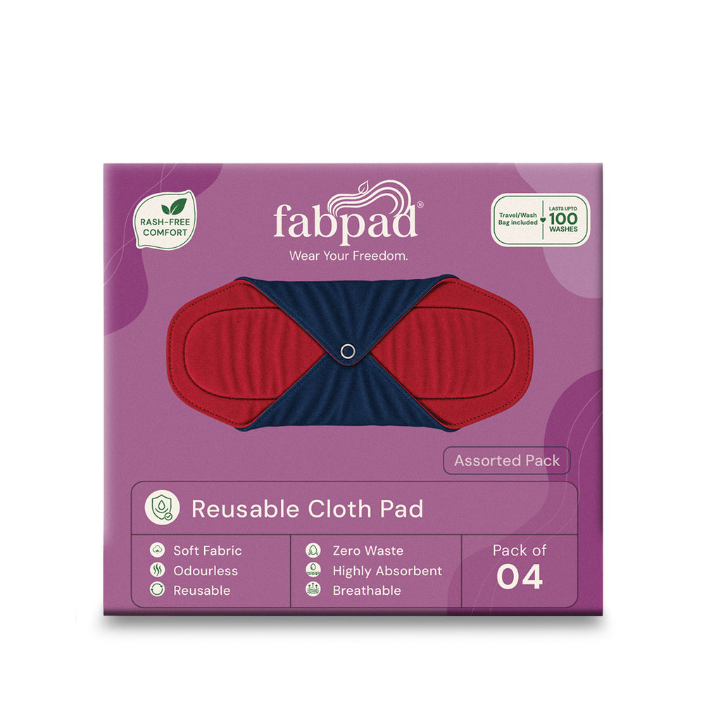 Fabpad Reusable Washable Biodegradable Sanitary Napkins Cloth Pads (Pack of 4, Asst Colors)