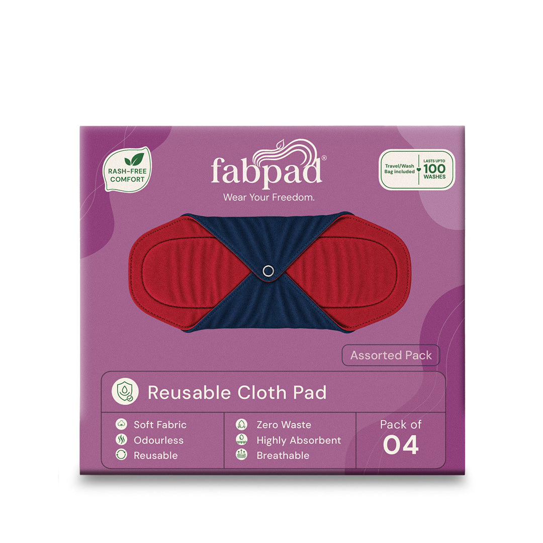 Fabpad Reusable Washable Biodegradable Sanitary Napkins Cloth Pads (Pack of 4, Asst Colors)