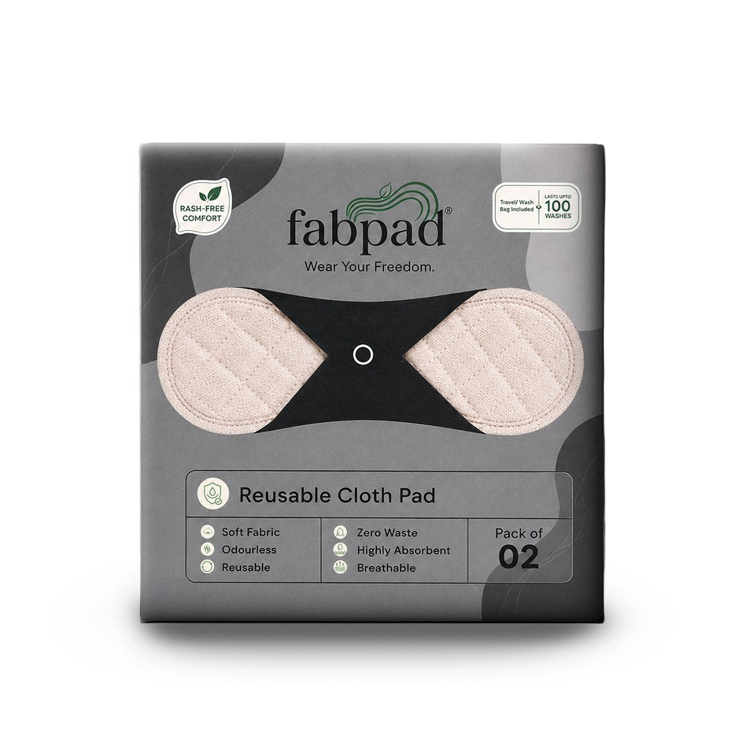Fabpad Reusable Washable Sanitary Cloth Pads - Pack of 2 - Off White