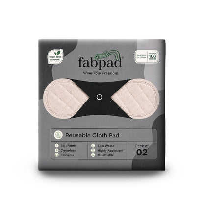 Fabpad Reusable Washable Sanitary Cloth Pads - Pack of 2 - Off White