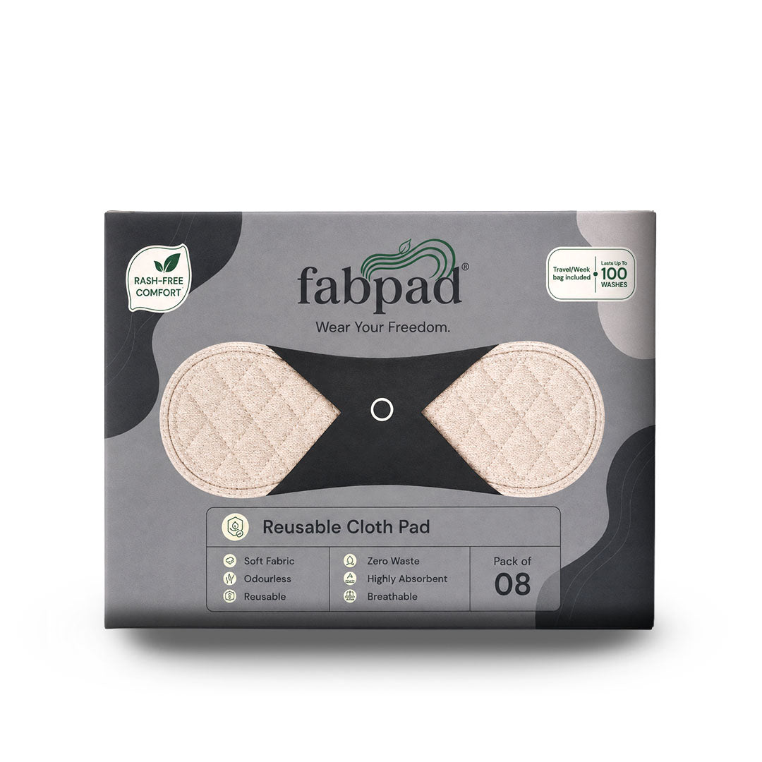 Fabpad Reusable Washable Sanitary Cloth Pads - Pack of 8 - Off White