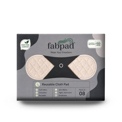 Fabpad Reusable Washable Sanitary Cloth Pads - Pack of 8 - Off White