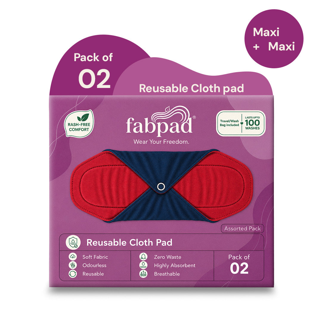 Fabpad Reusable Washable Sanitary Cloth Pads Napkins (Pack of 2, Asst Colors)