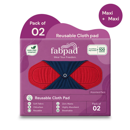 Fabpad Reusable Washable Sanitary Cloth Pads Napkins (Pack of 2, Asst Colors)