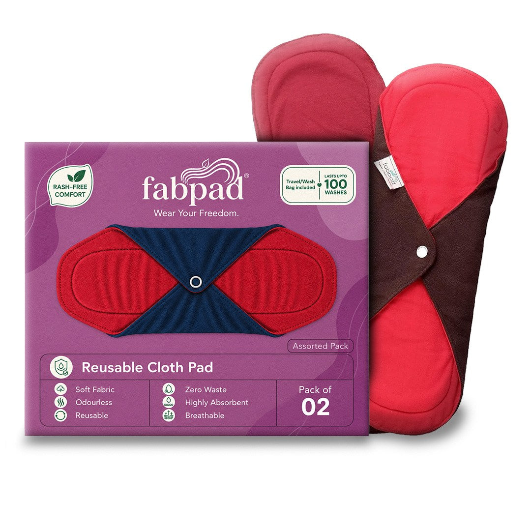 Fabpad Reusable Washable Sanitary Cloth Pads Napkins (Pack of 2, Asst Colors)