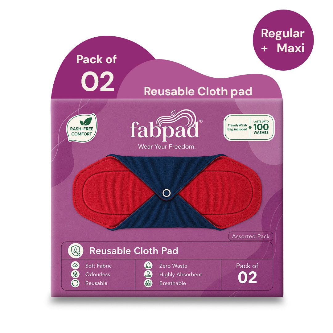 Fabpad Reusable Washable Sanitary Cloth Pads Napkins (Pack of 2, Asst Colors)