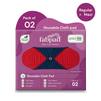 Fabpad Reusable Washable Sanitary Cloth Pads Napkins (Pack of 2, Asst Colors)